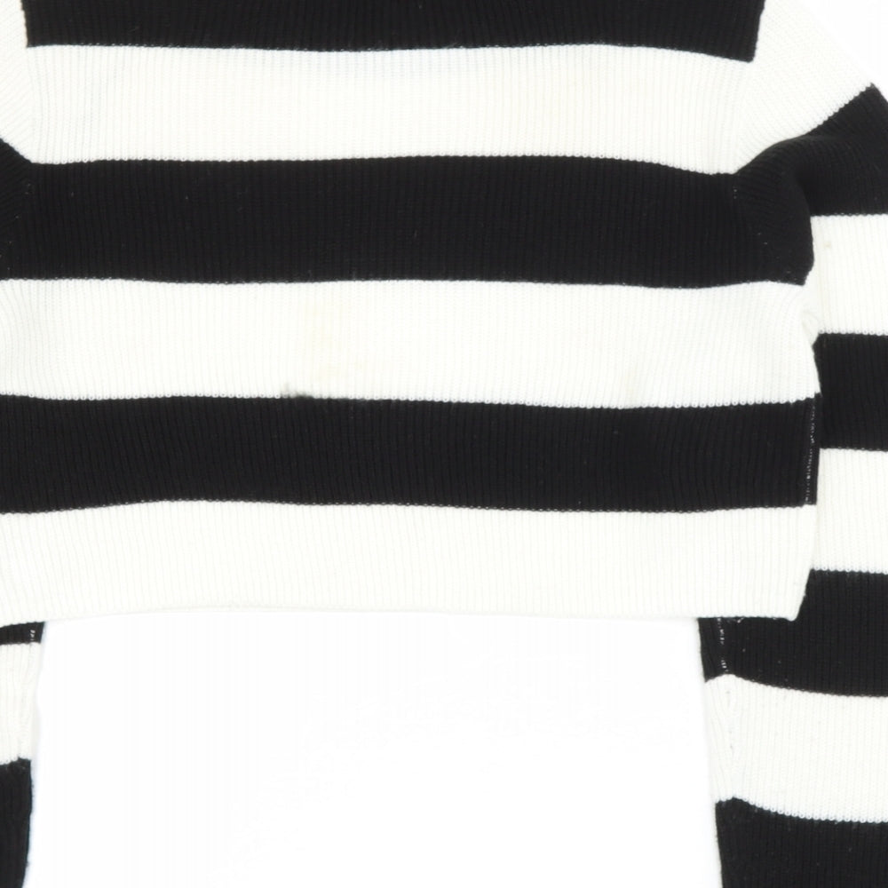 Preworn Womens Black Boat Neck Striped Acrylic Pullover Jumper Size S