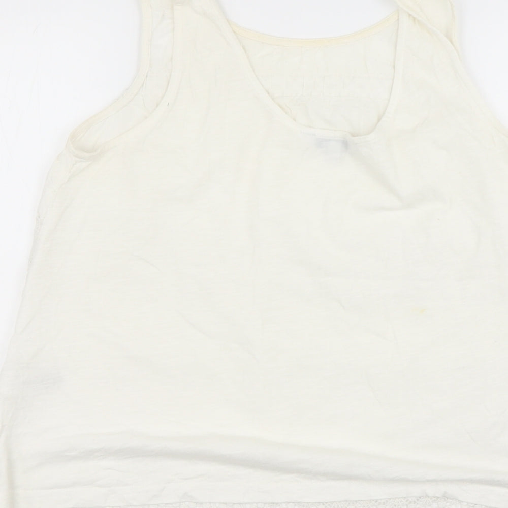 NEXT Womens Beige Cotton Basic Blouse Size 12 Round Neck