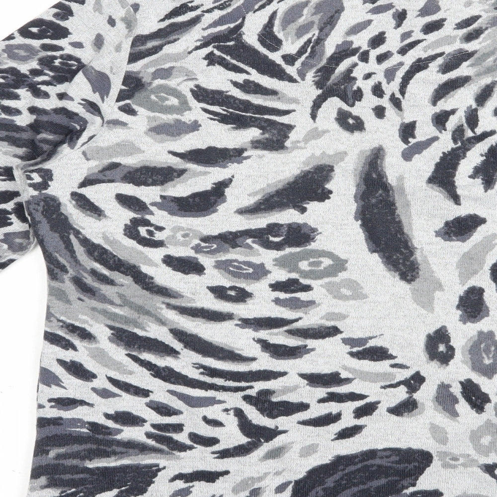 Tigi Womens Grey Boat Neck Animal Print Polyester Pullover Jumper Size 14