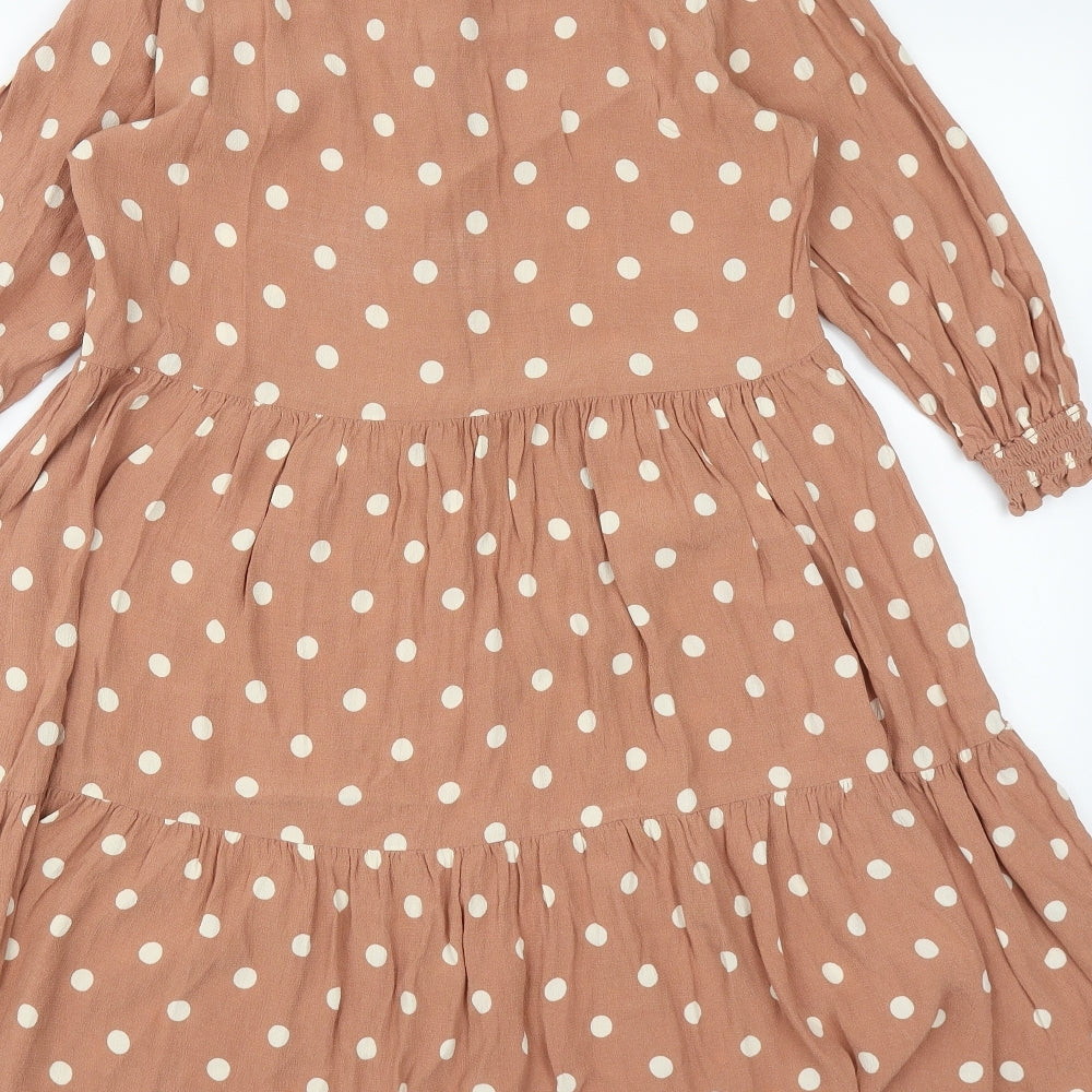 F&F Womens Brown Polka Dot Viscose Fit & Flare Size 10 Round Neck Button