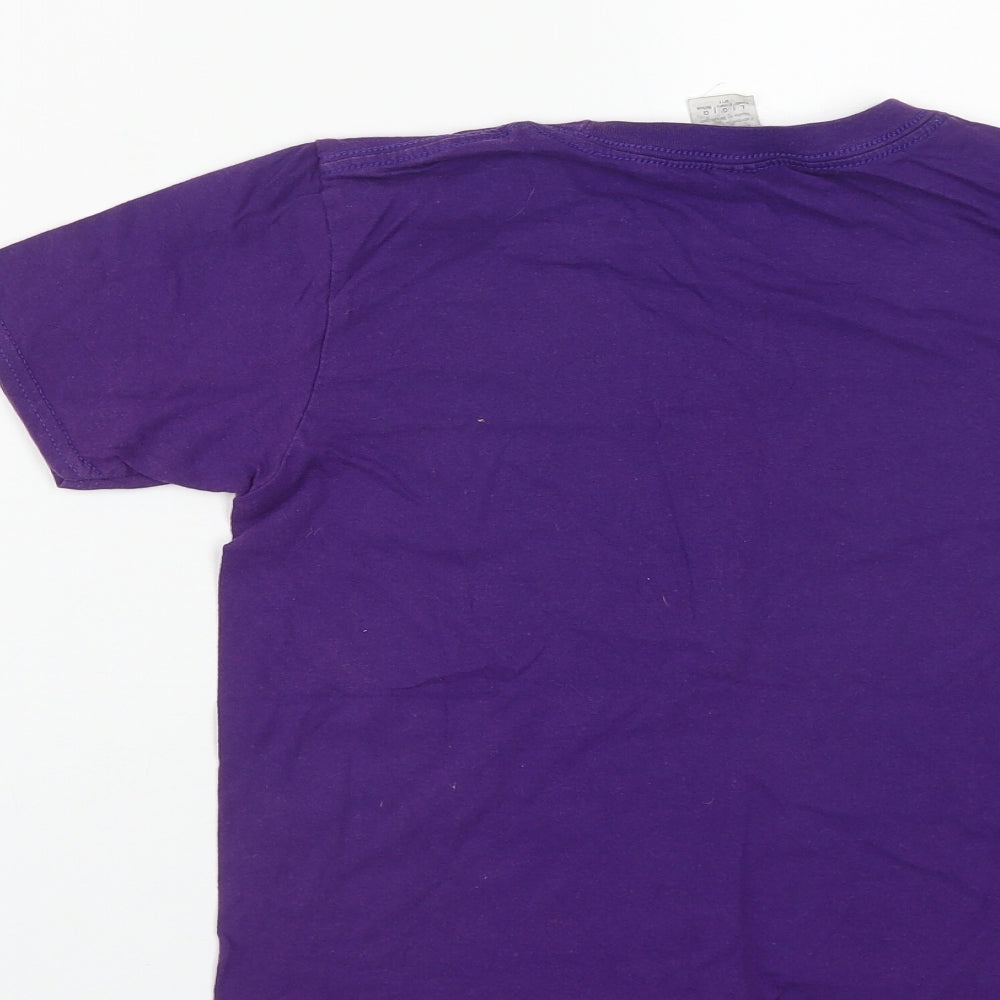 Gilden Girls Purple Cotton Basic T-Shirt Size L Round Neck - Sloth Print