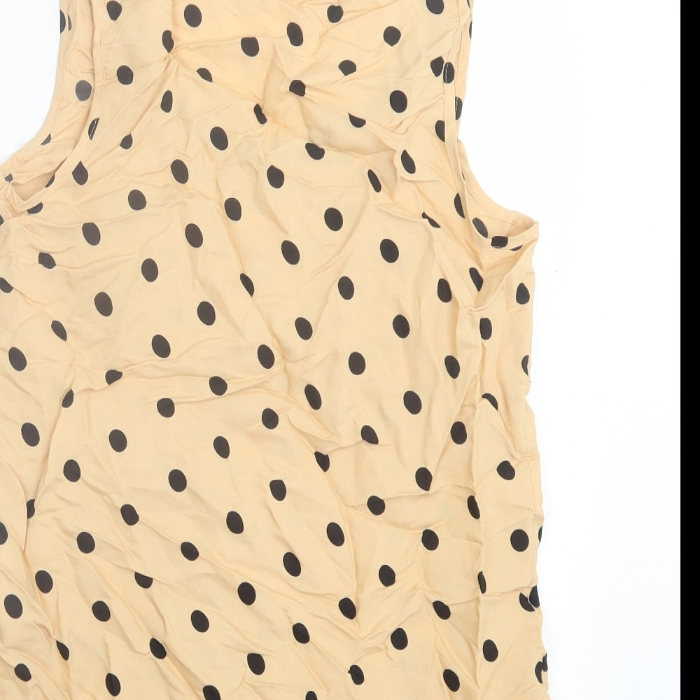 Dorothy Perkins Womens Beige Polka Dot Polyester Basic Tank Size 10 Scoop Neck