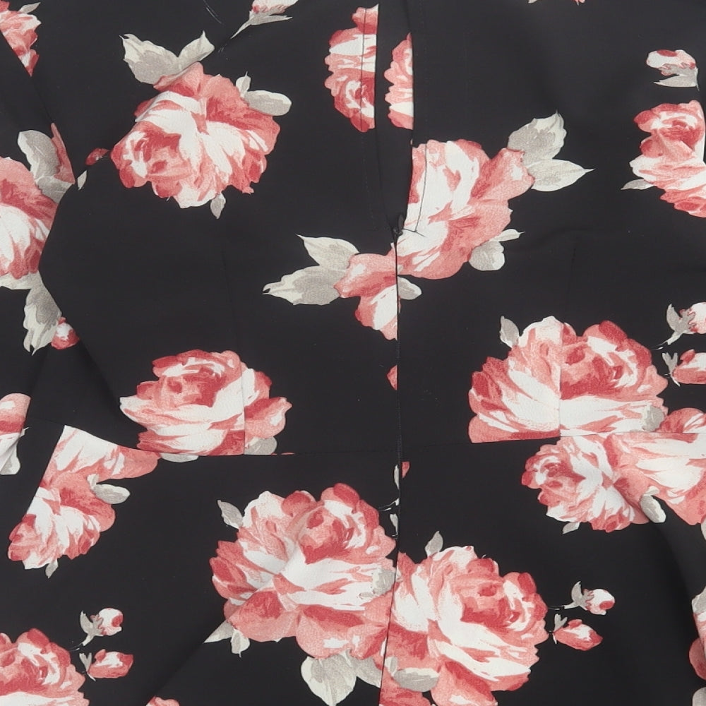 River Island Womens Black Floral Polyester Basic Blouse Size 8 Crew Neck