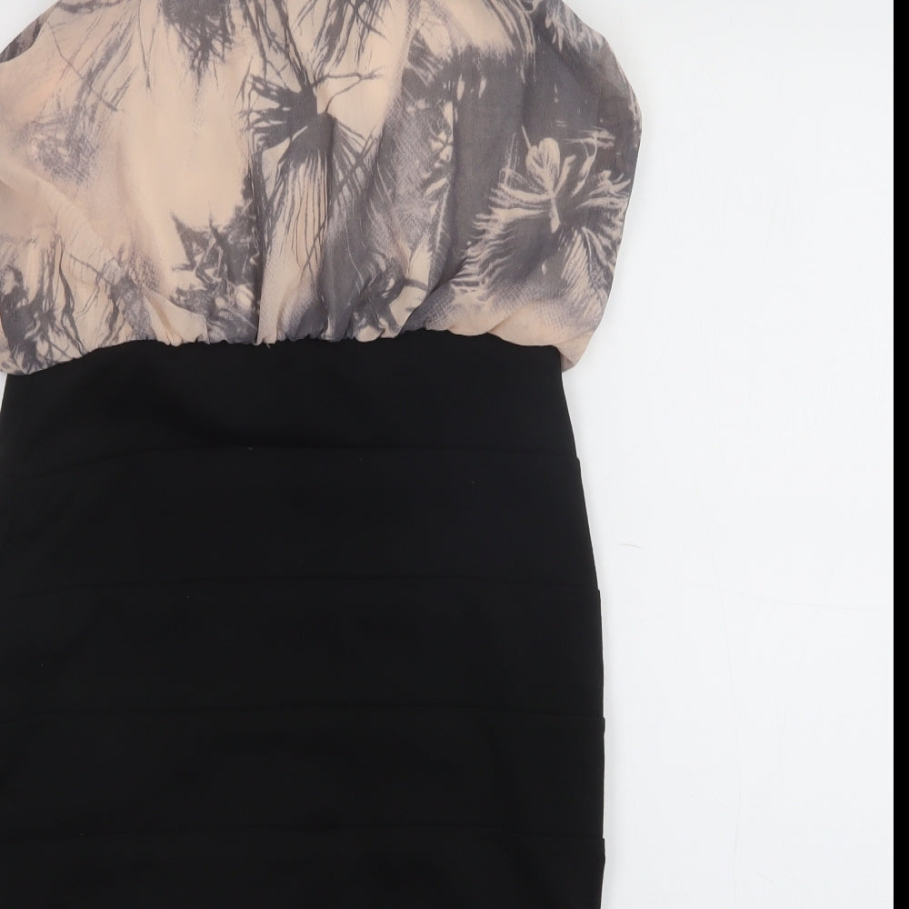 Crafted Womens Black Floral Polyester A-Line Size 10 Halter