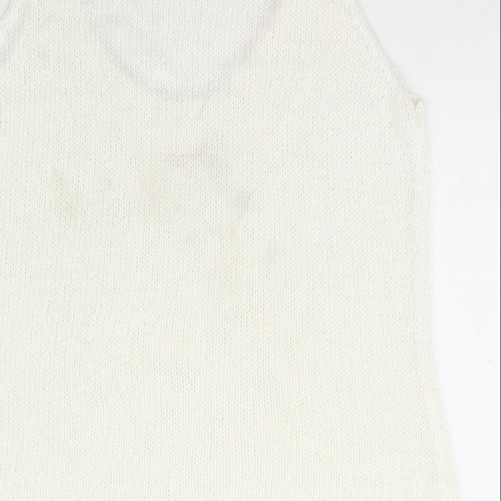 NEXT Womens Ivory Polyester Basic T-Shirt Size 12 Scoop Neck
