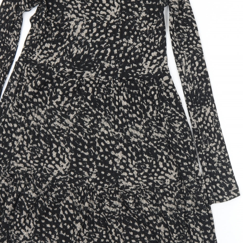 River Island Womens Black Geometric Polyester Fit & Flare Size 6 Round Neck