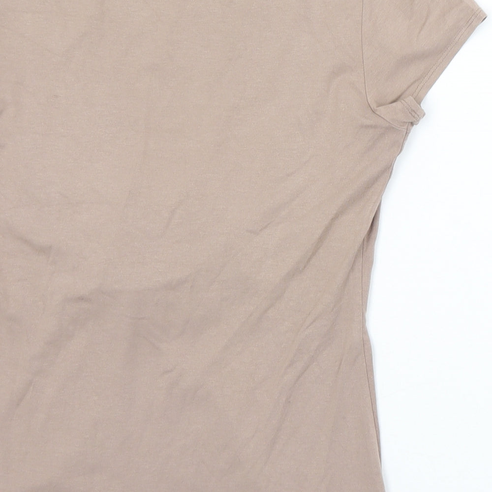 BHS Womens Brown Viscose Basic T-Shirt Size 10 Cowl Neck