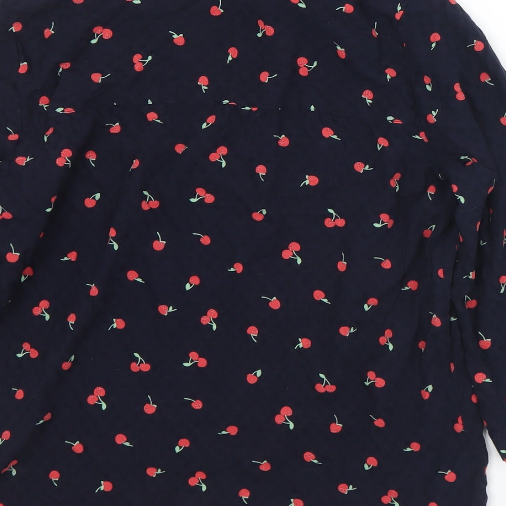 Marks & Spencer Womens Black Geometric Viscose Basic Blouse Size 8 Round Neck - Cherries