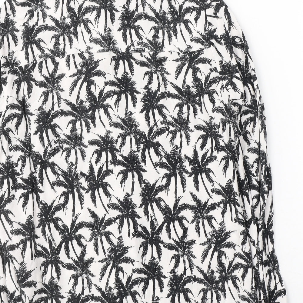 New Look Womens White Geometric Viscose Basic Button-Up Size 10 Collared