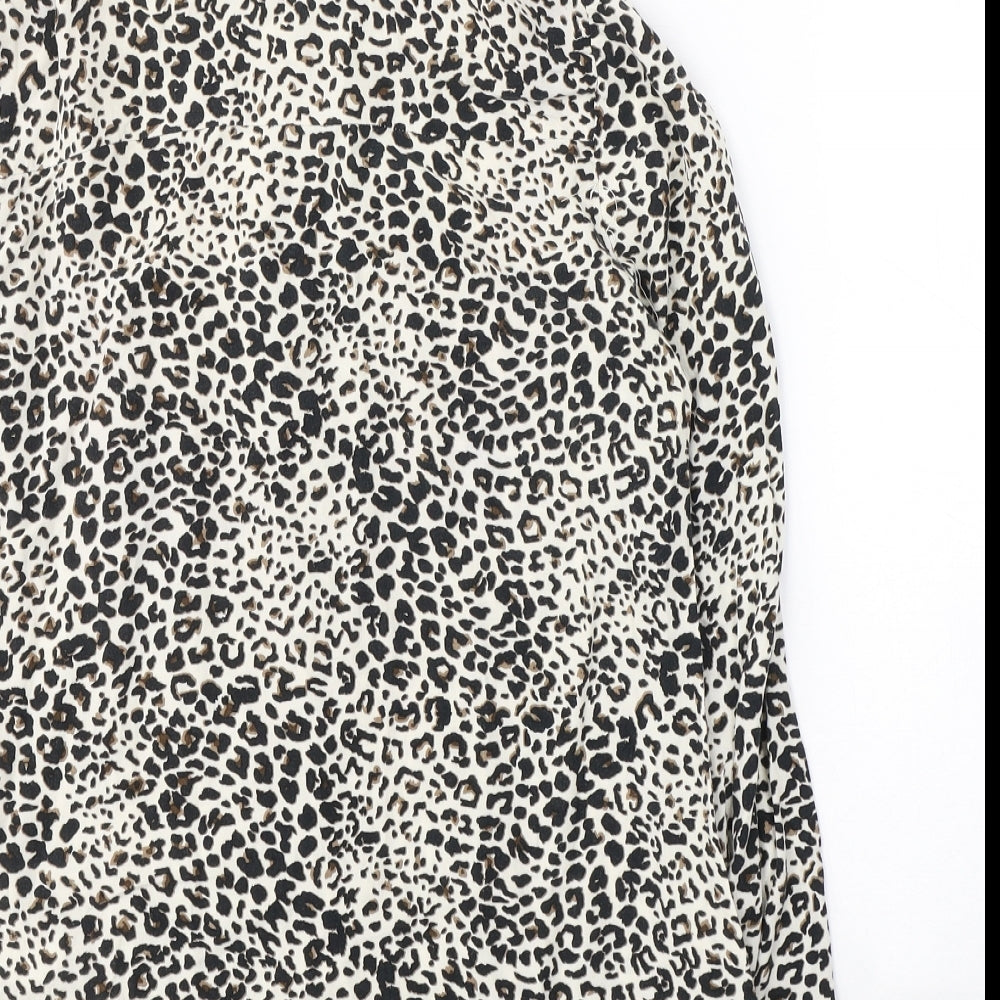 New Look Womens Beige Animal Print Viscose Basic Button-Up Size 10 Collared