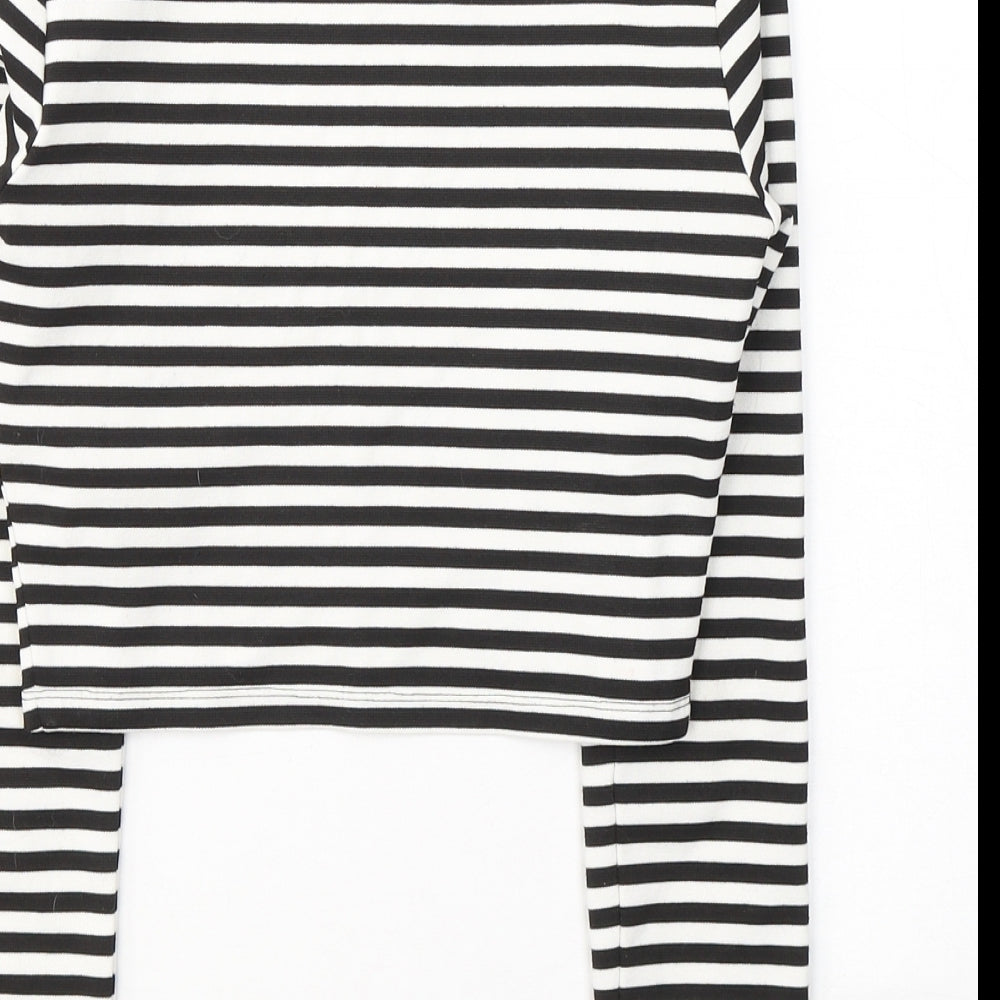 Divided by H&M Womens Black Striped Cotton Cropped Blouse Size XS Round Neck