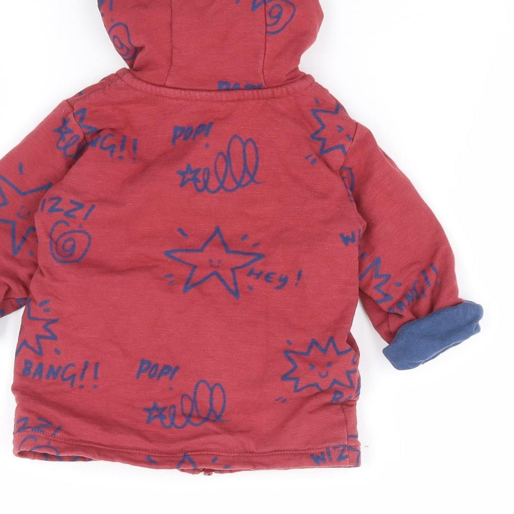 Marks & Spencer` Boys Red Geometric Cotton Full Zip Jumper Size 3-6 Months Zip