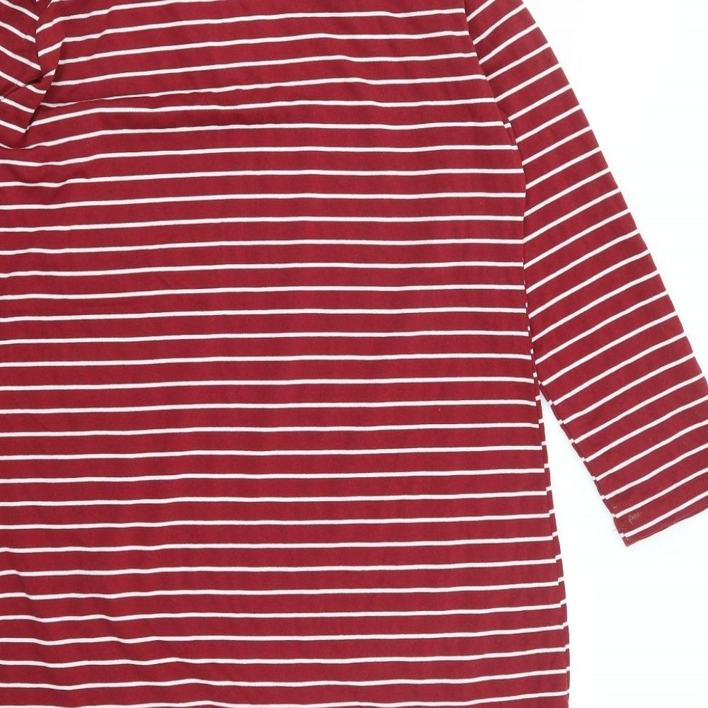 Tofisa Womens Red Striped Viscose Shirt Dress Size 16 Collared Pullover