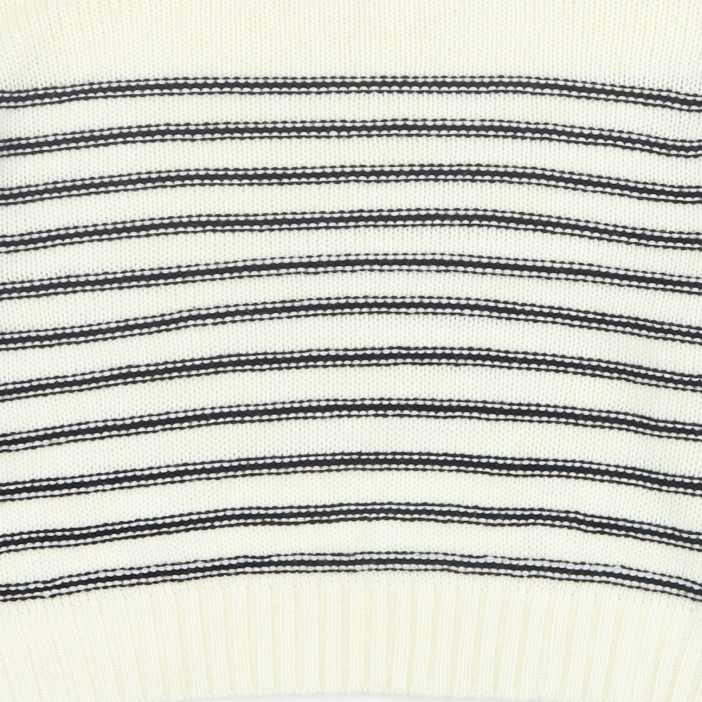 New Look Womens Ivory Round Neck Striped Acrylic Pullover Jumper Size L - Cropped