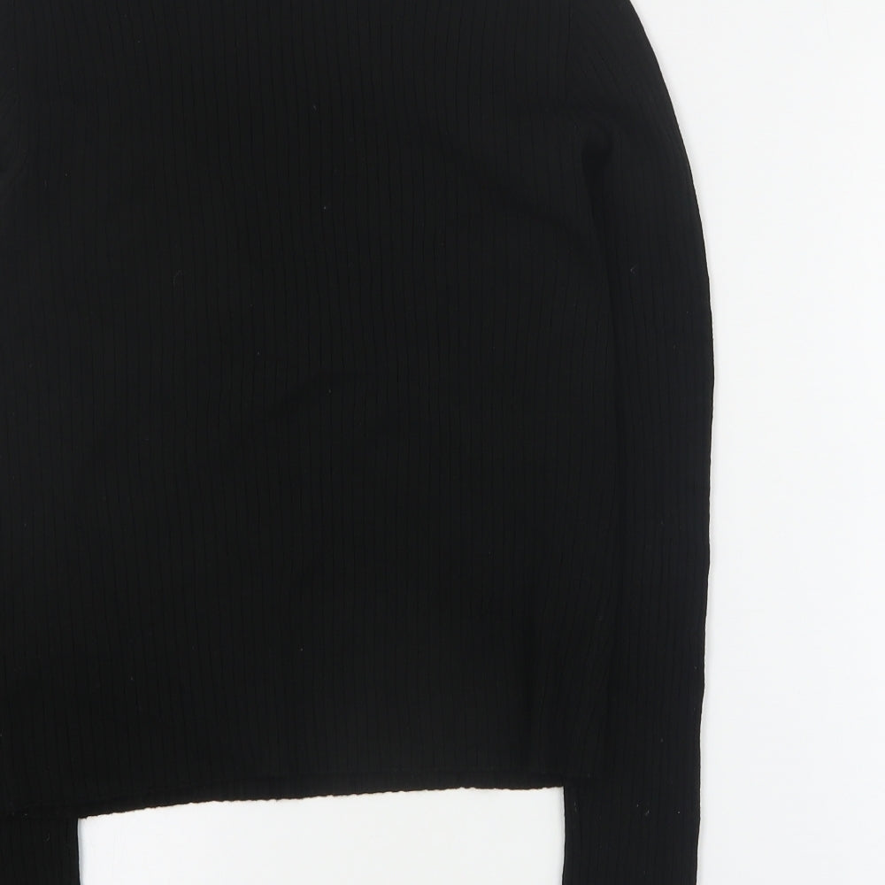 H&M Womens Black Viscose Cropped T-Shirt Size M Round Neck - Ribbed