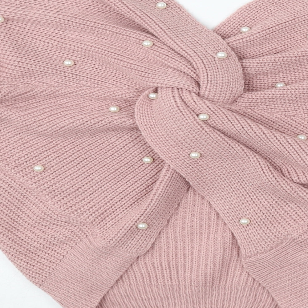 Preworn Womens Pink V-Neck Wool Pullover Jumper One Size - Knot back