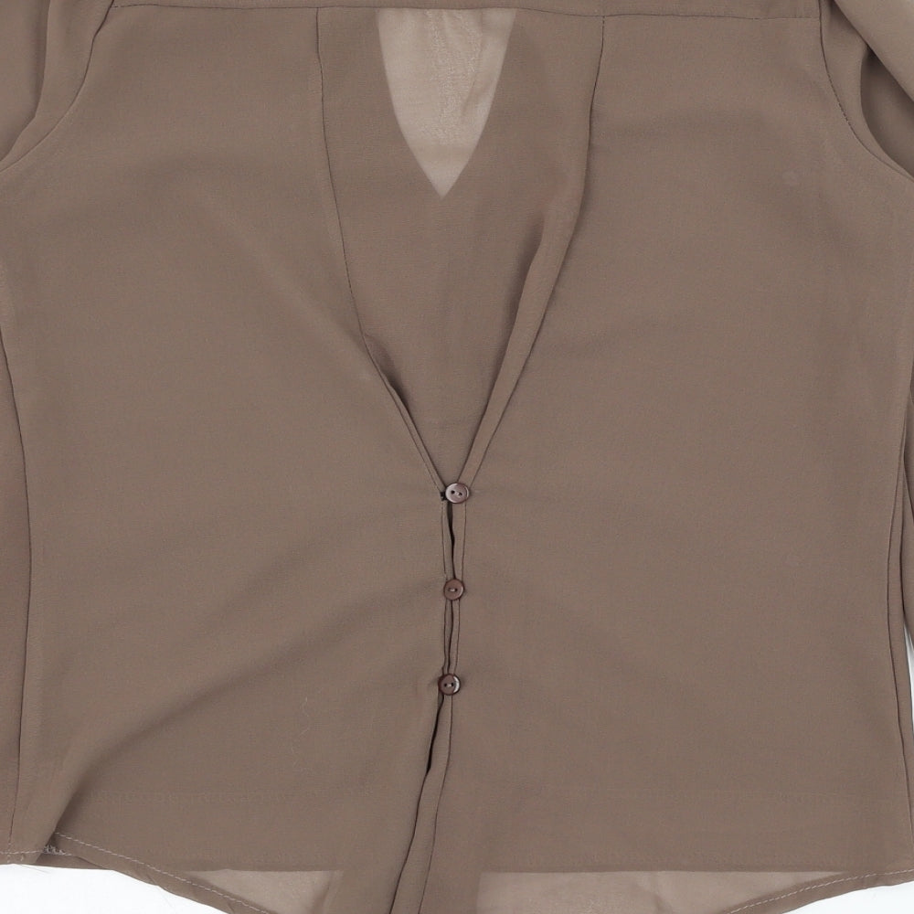 Preworn Womens Brown Polyester Basic Blouse Size S V-Neck