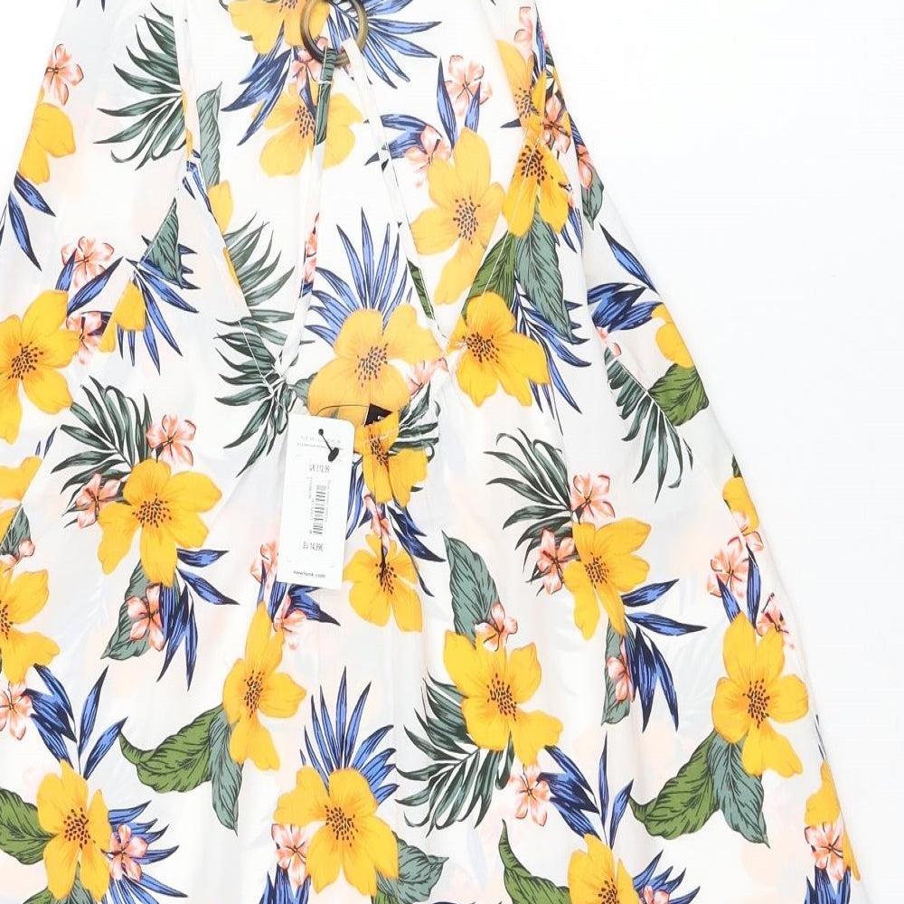 New Look Womens White Floral Polyester Tank Dress Size S Round Neck Pullover