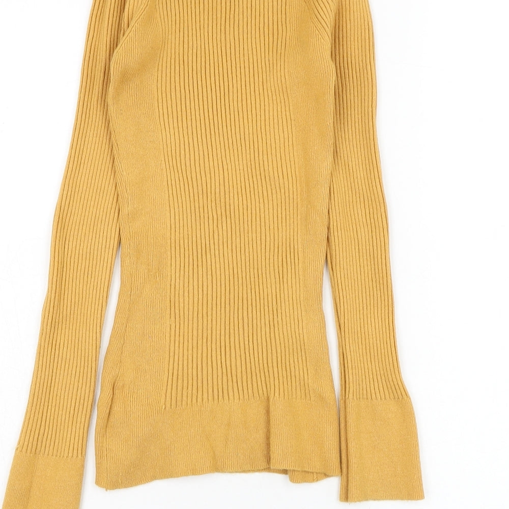 Primark Womens Yellow V-Neck Viscose Pullover Jumper Size 10
