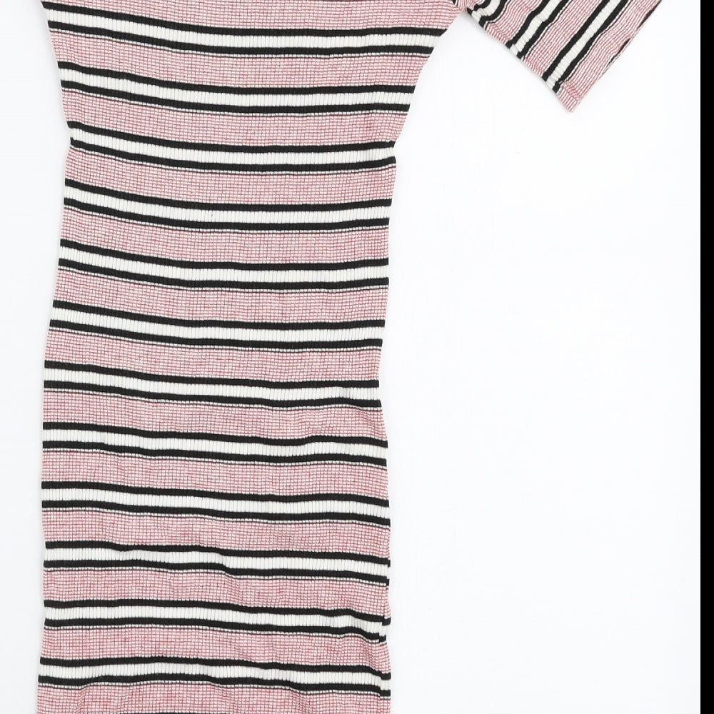 Topshop Womens Multicoloured Striped Viscose Bodycon Size 8 Off the Shoulder Pullover
