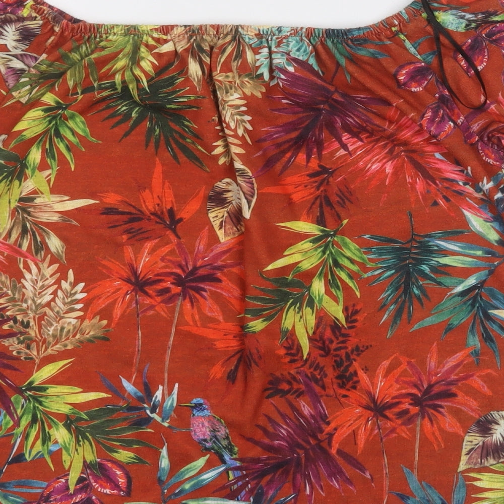 love tees Womens Multicoloured Floral Polyester Basic T-Shirt Size 14 Round Neck