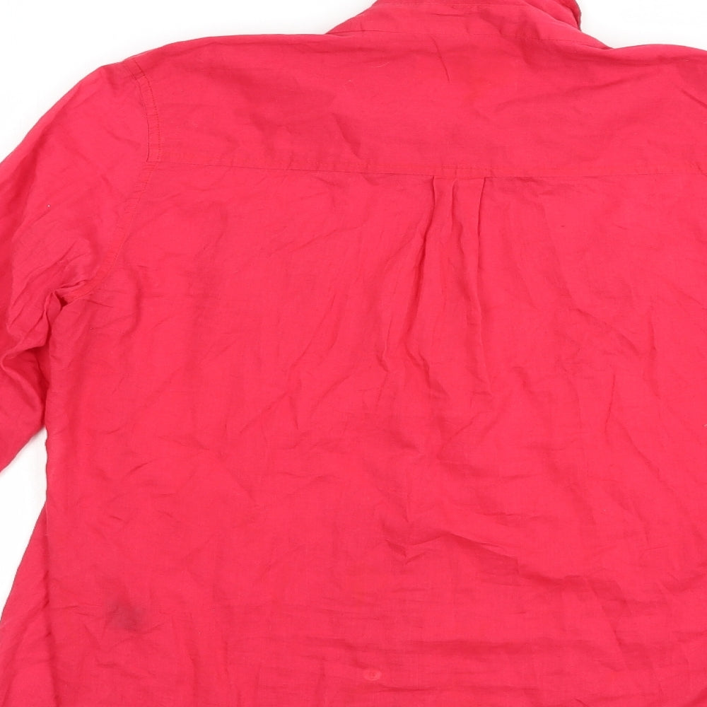 Oasis Womens Red Cotton Basic Button-Up Size 16 V-Neck