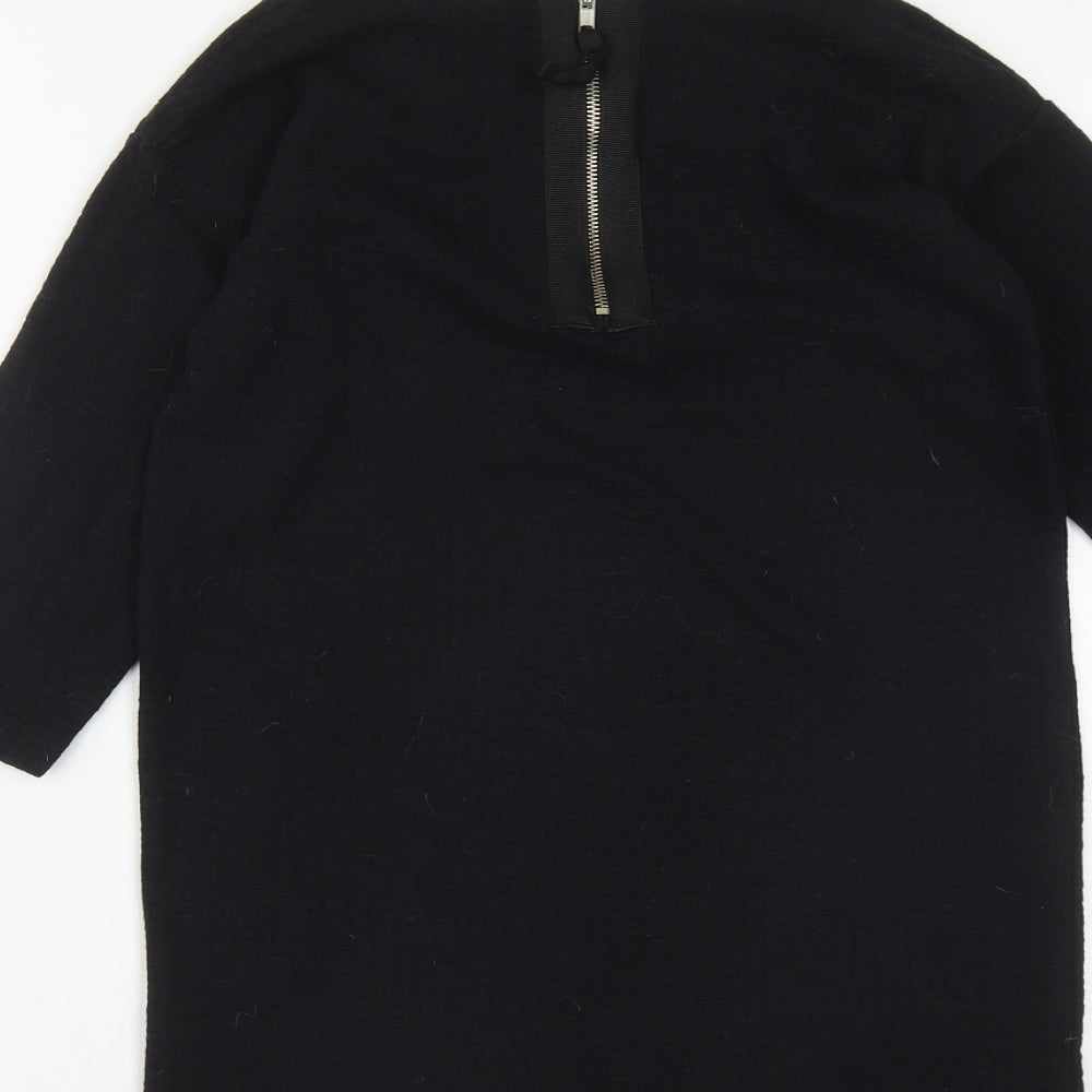 Internacionale Womens Black Cotton A-Line Size 8 Round Neck Zip