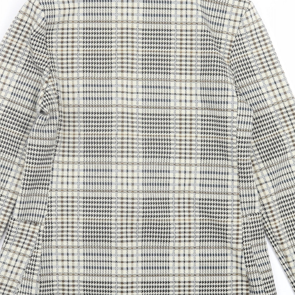 H&M Womens Beige Plaid Jacket Blazer Size 4 Button