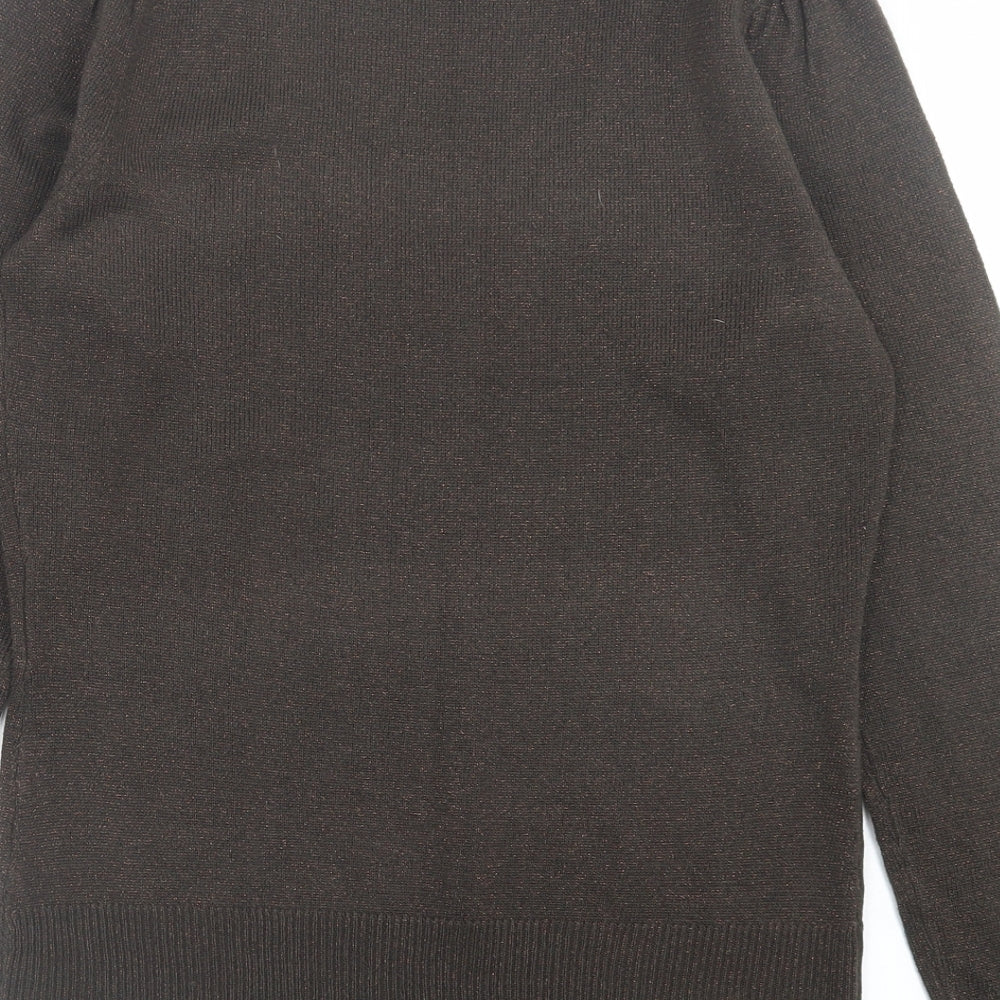 Dorothy Perkins Womens Brown V-Neck Acrylic Pullover Jumper Size 10