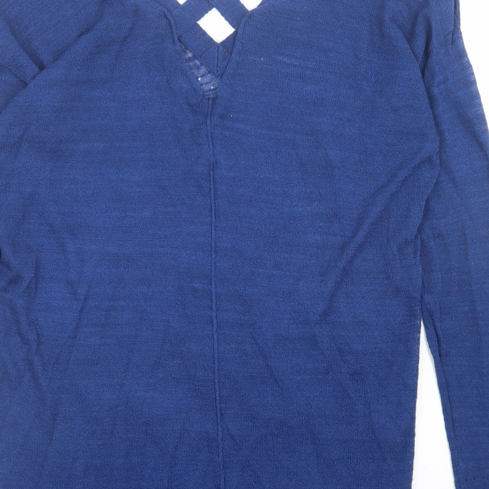 River Island Womens Blue V-Neck Polyester Pullover Jumper Size 10