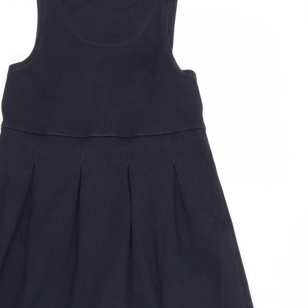 Dunnes Stores Girls Blue Cotton Pinafore/Dungaree Dress Size 9-10 Years Scoop Neck Pullover