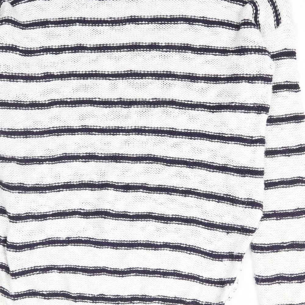 New Look Womens Blue Scoop Neck Striped Cotton Pullover Jumper Size 8