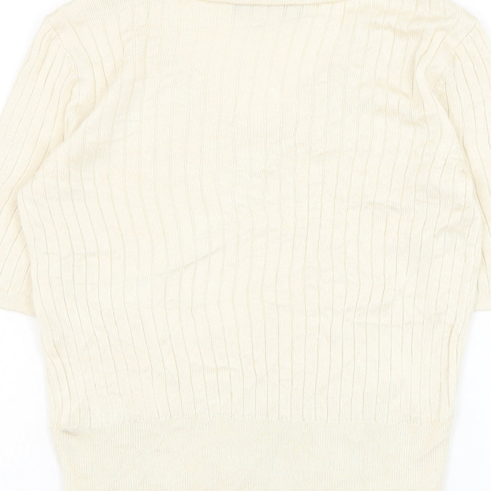 Marks & Spencer Womens Beige V-Neck Viscose Pullover Jumper Size 10