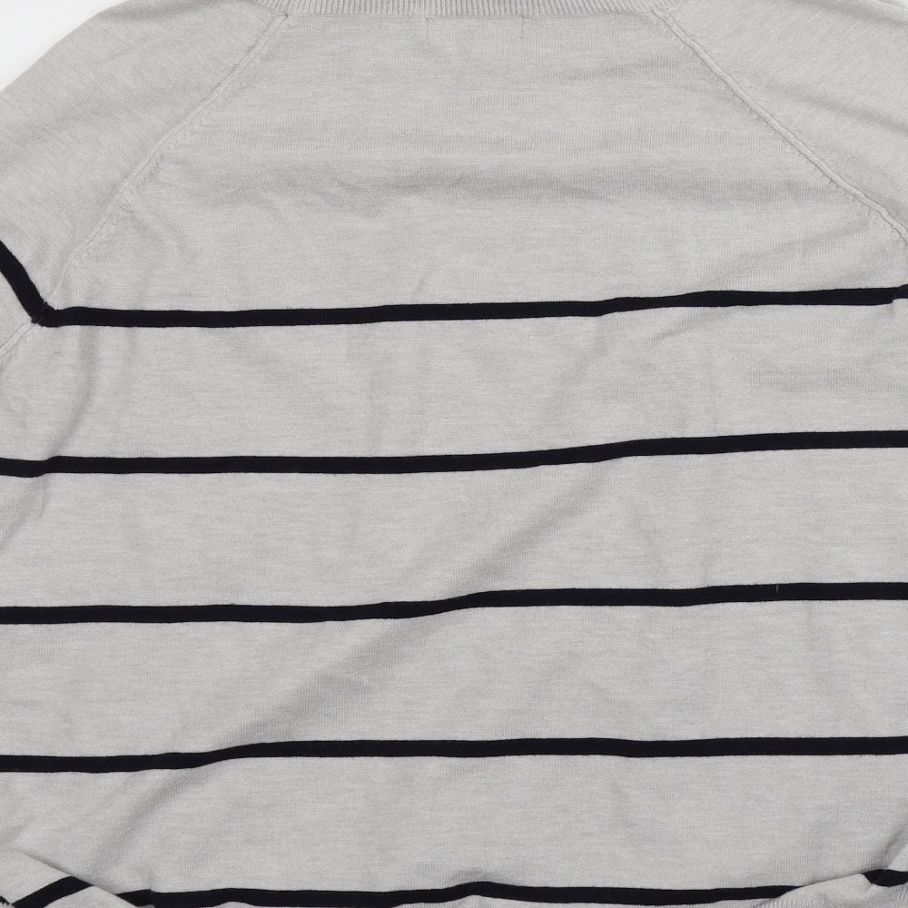 M&Co Womens Grey Roll Neck Striped Viscose Pullover Jumper Size 16