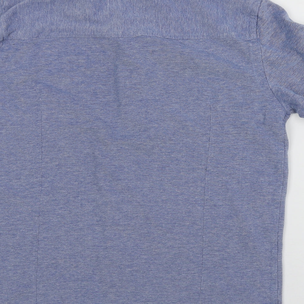 Dunnes Stores Mens Blue Cotton Button-Up Size S Collared