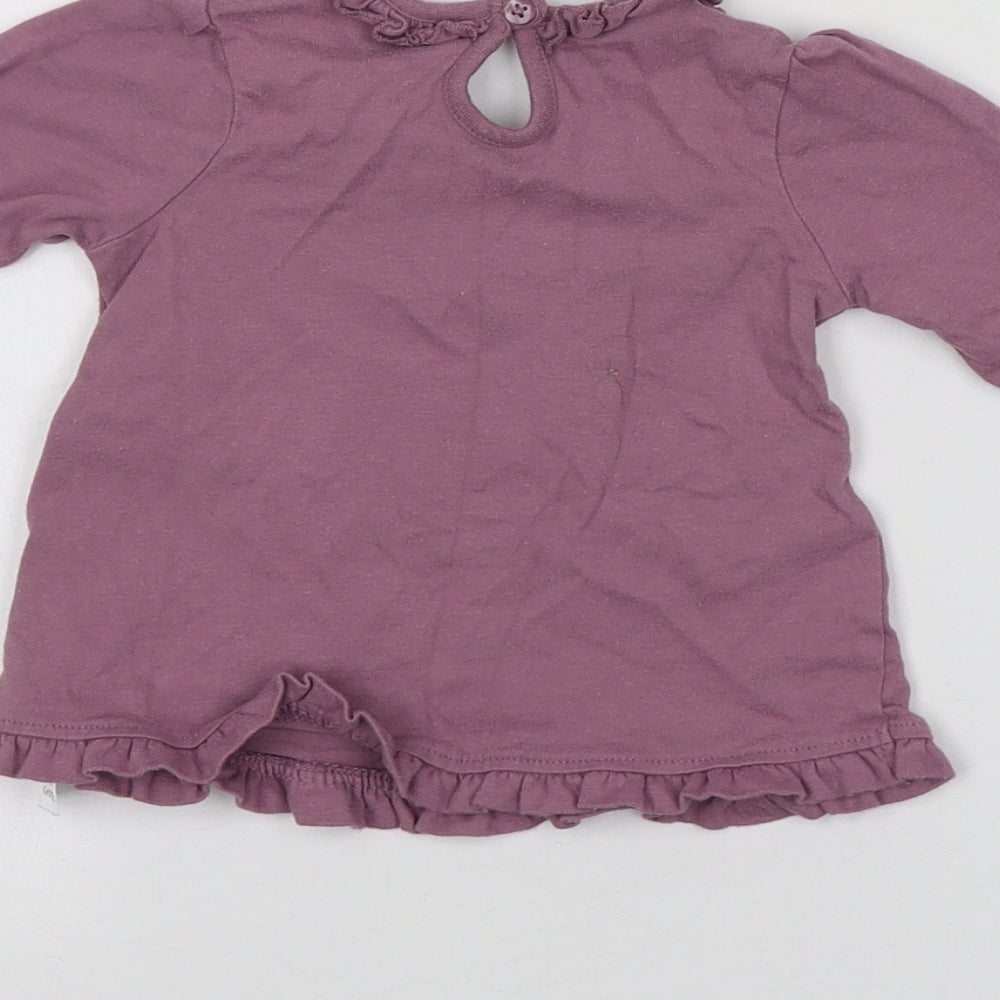 George Girls Purple Cotton Basic T-Shirt Size 3-6 Months Round Neck - animal design