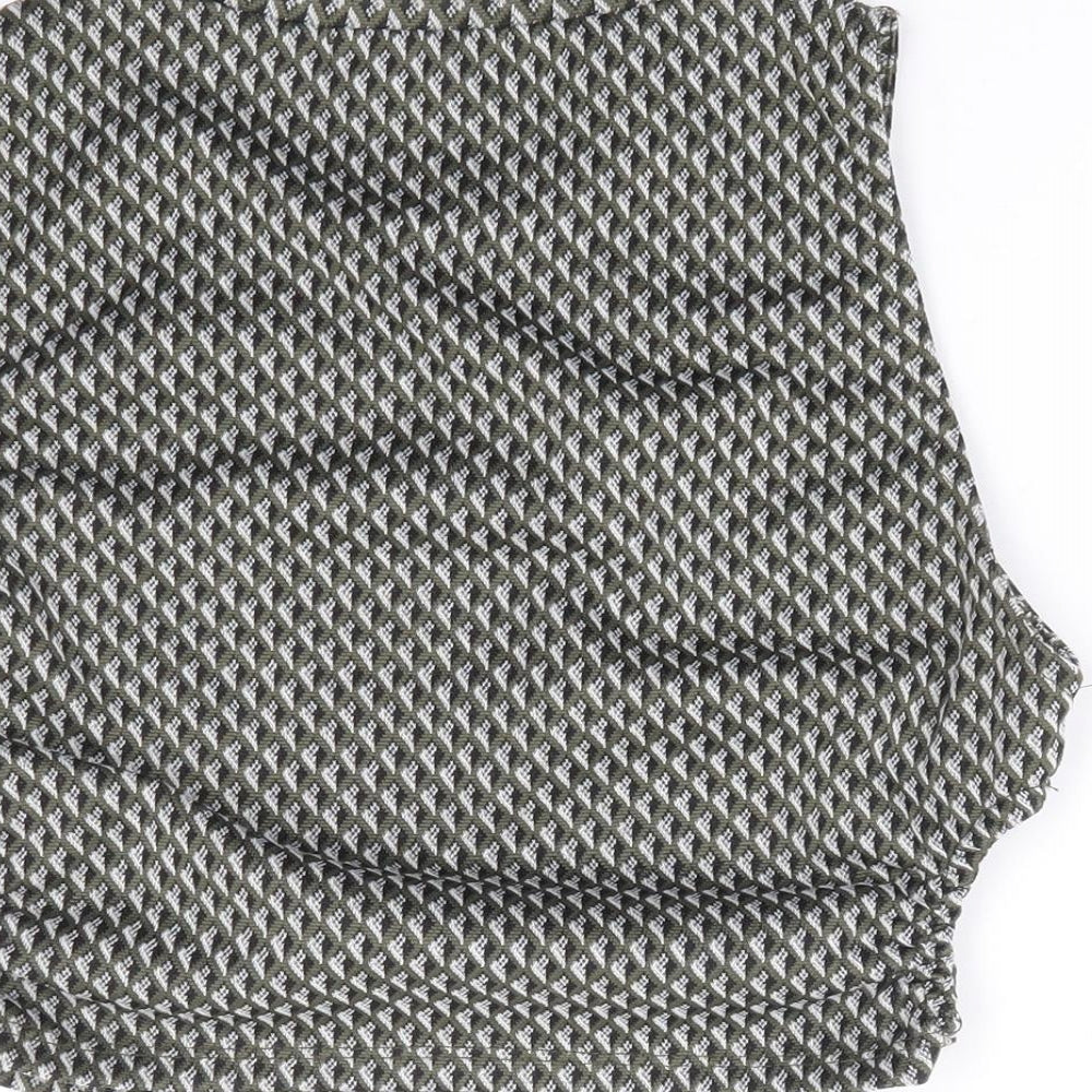 Pull & Bear Womens Green Geometric Polyester Cropped Tank Size M Crew Neck - Cut Out Sides