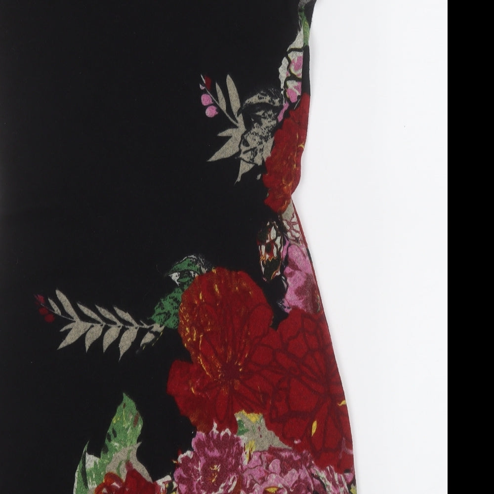 Johnny Martin Womens Black Floral Polyester A-Line Size M Round Neck