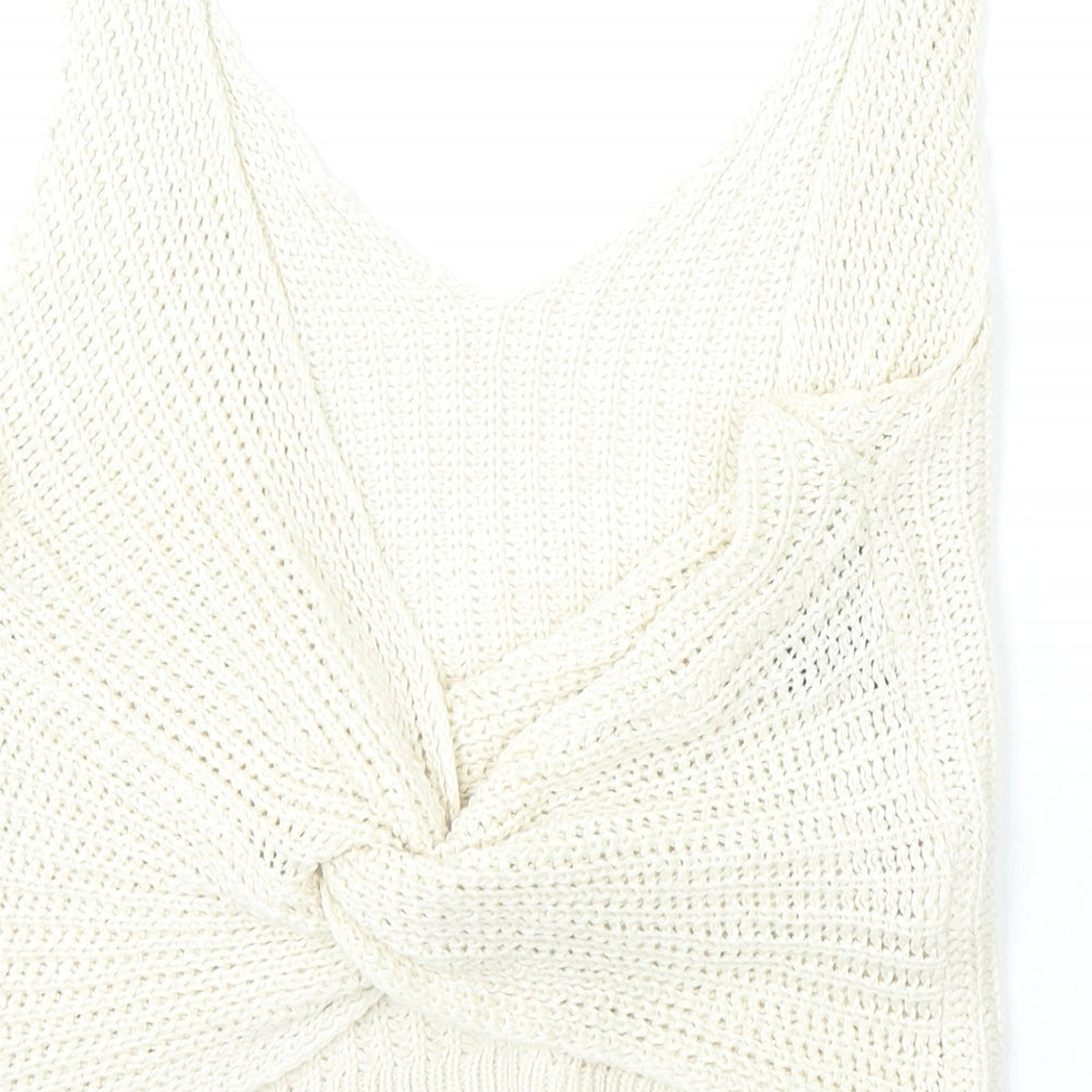 New Look Womens Beige V-Neck Acrylic Vest Jumper Size M