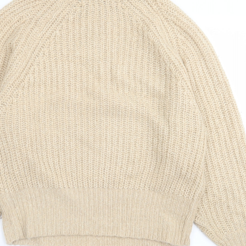 brave sould Womens Beige High Neck Acrylic Pullover Jumper Size S