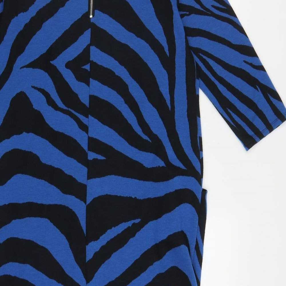 Wallis Womens Blue Geometric Polyester A-Line Size 12 Round Neck Zip