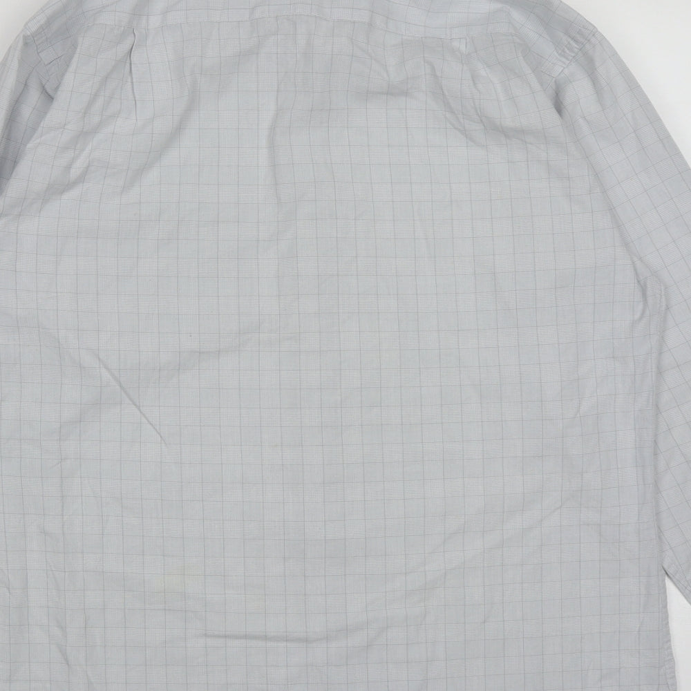 Dunnes Mens Grey Plaid Cotton Button-Up Size 16 Collared Button