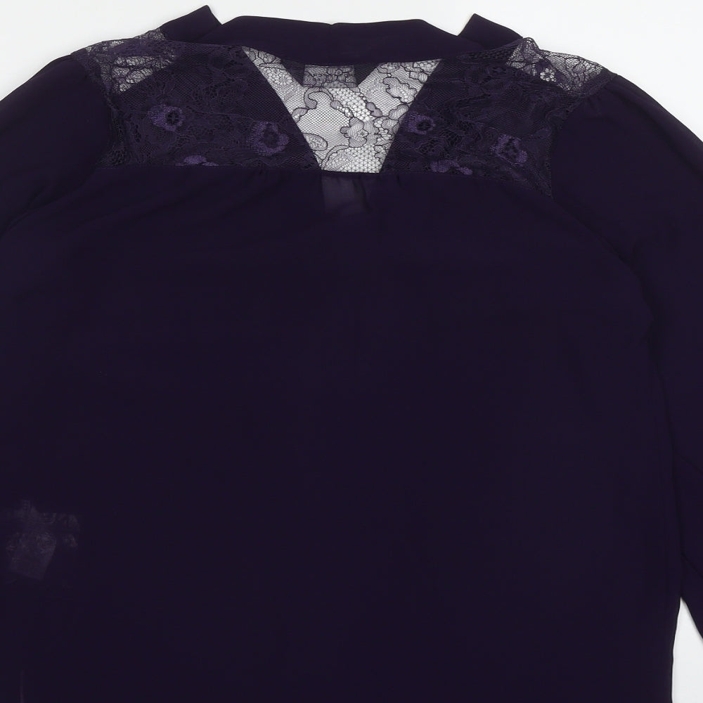 Dorothy Perkins Womens Purple Polyester Basic Button-Up Size 10 V-Neck