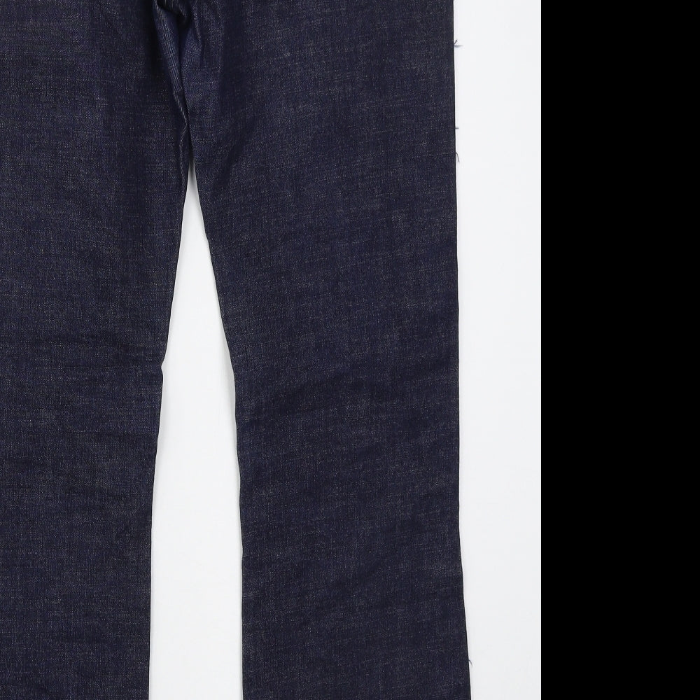 Preworn Womens Blue Cotton Bootcut Jeans Size 32 in L29 in Regular Button - Frayed Sides and Hem