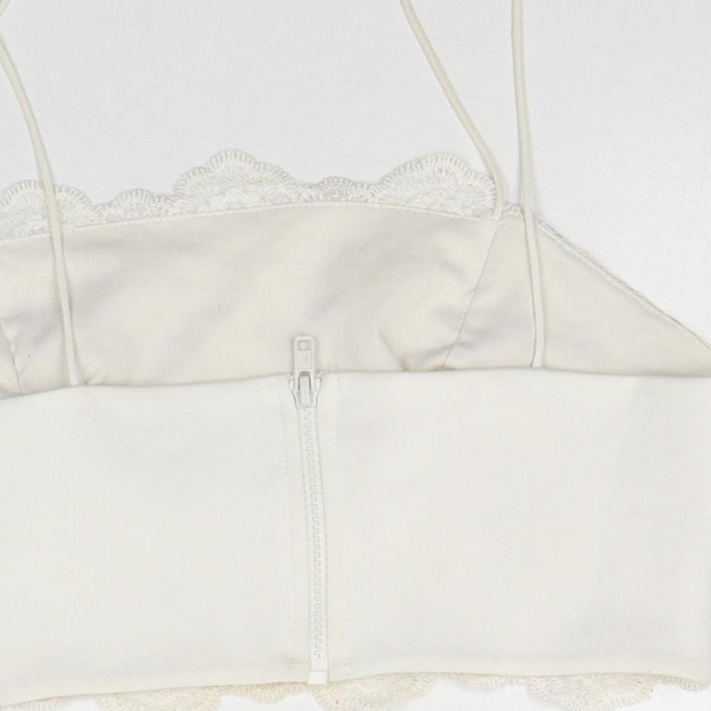 Topshop Womens White Geometric Polyester Camisole Tank Size 12 Square Neck