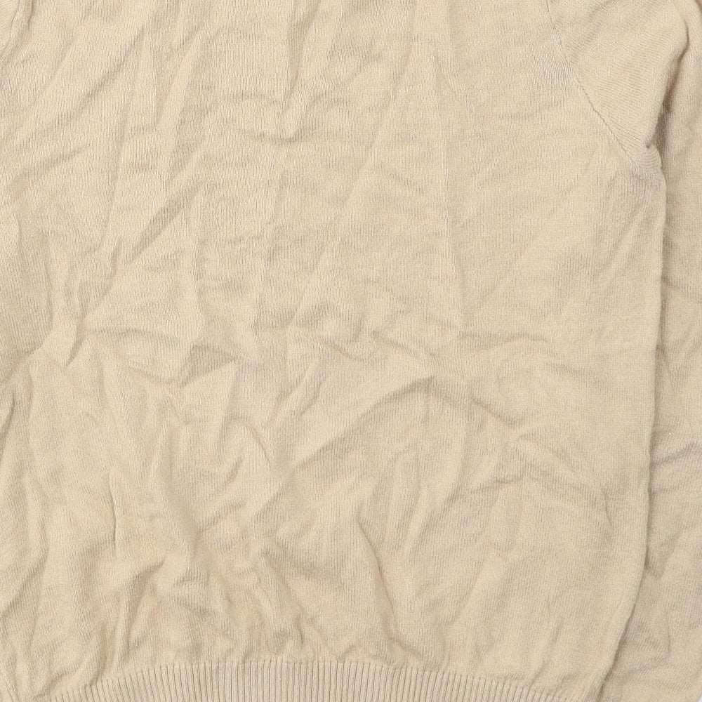 FOREVER 21 Womens Beige Acrylic Jersey T-Shirt Size M V-Neck