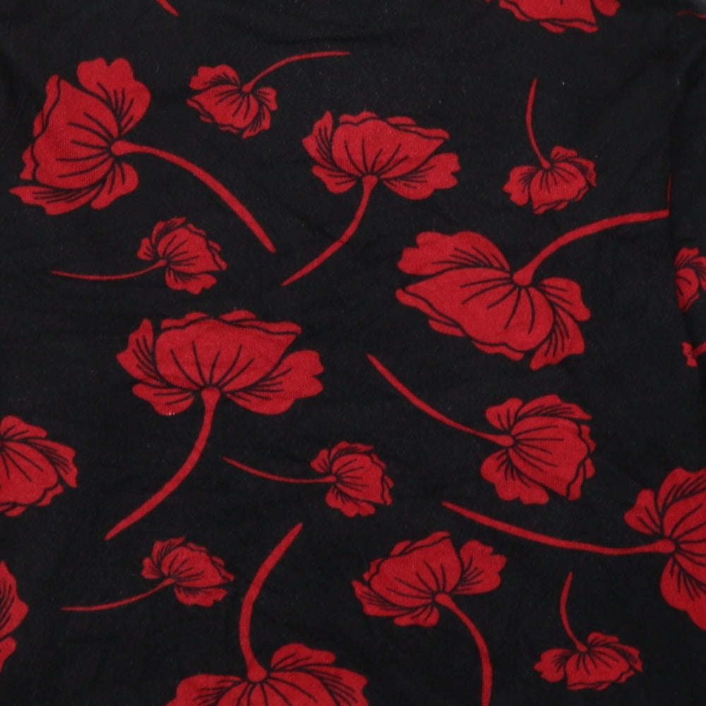 Elite Womens Black Floral Viscose Basic Blouse Size L Round Neck