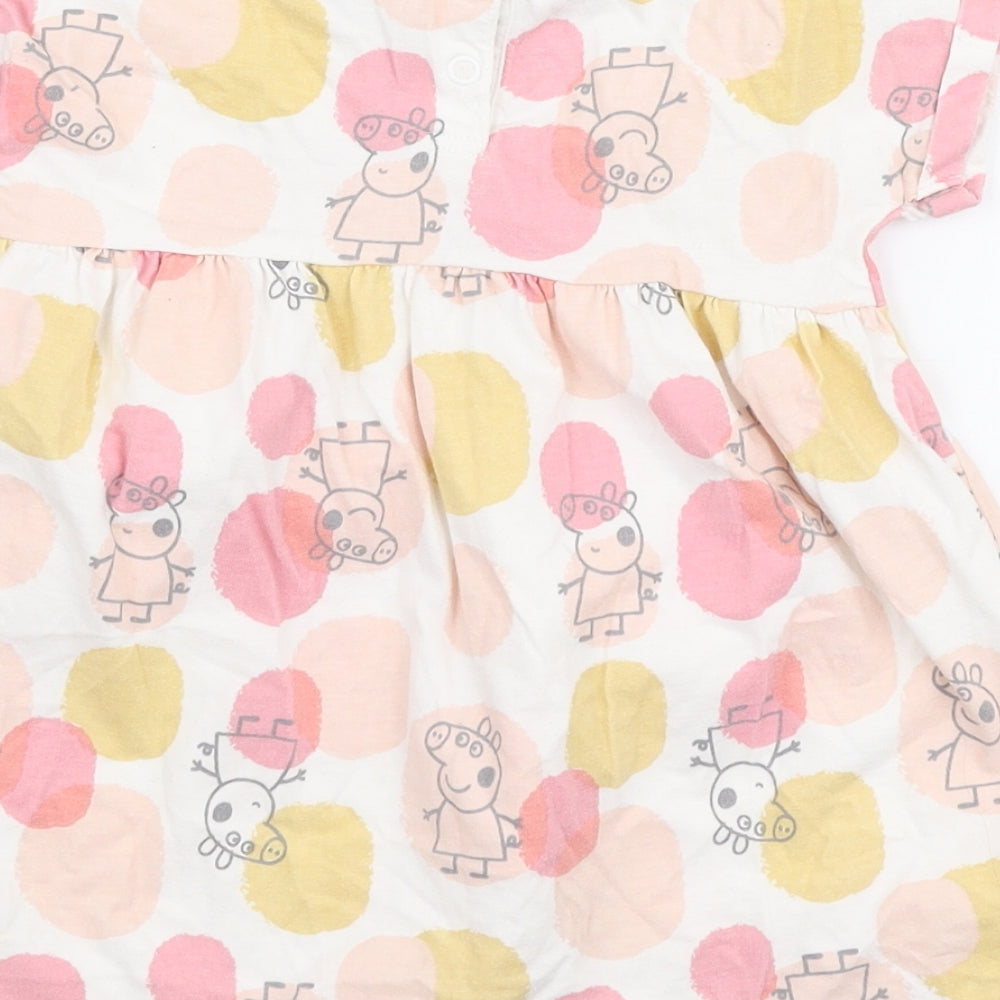 George Girls Multicoloured 100% Cotton Skater Dress Size 12-18 Months Round Neck Snap - Peppa pig