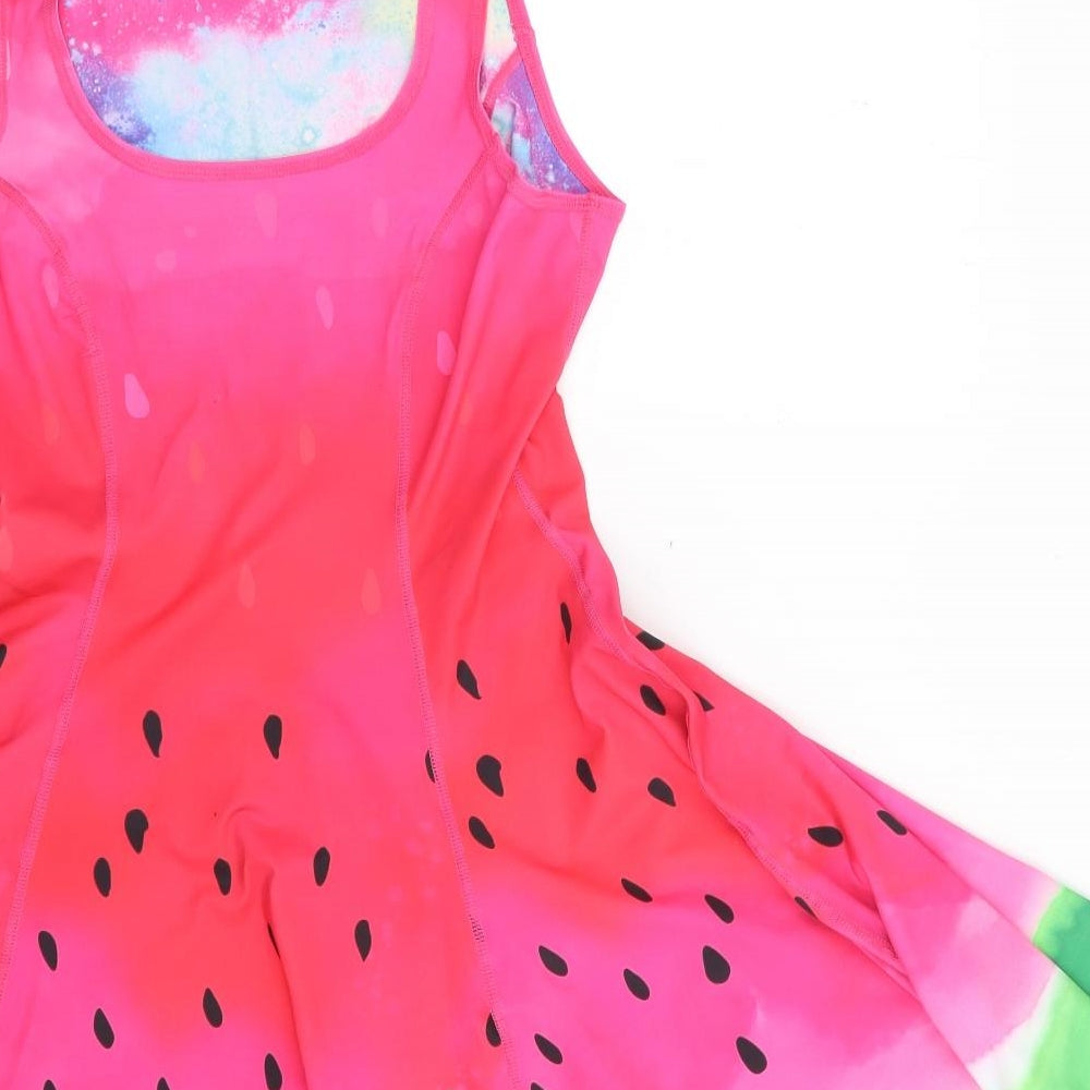 Preworn Womens Multicoloured Tie Dye Polyester Skater Dress Size XS Round Neck Pullover - Reversible, Watermelon