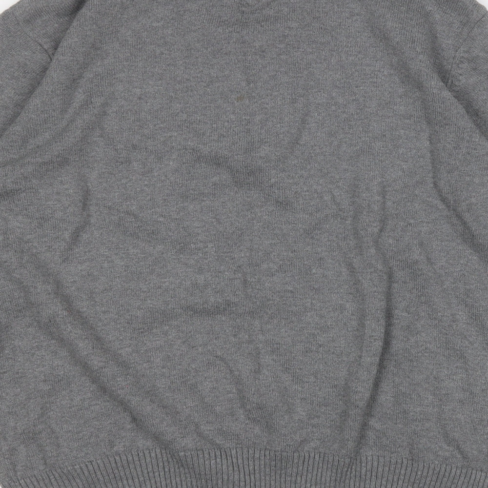 Hampton Mens Grey Mock Neck Cotton Pullover Jumper Size M